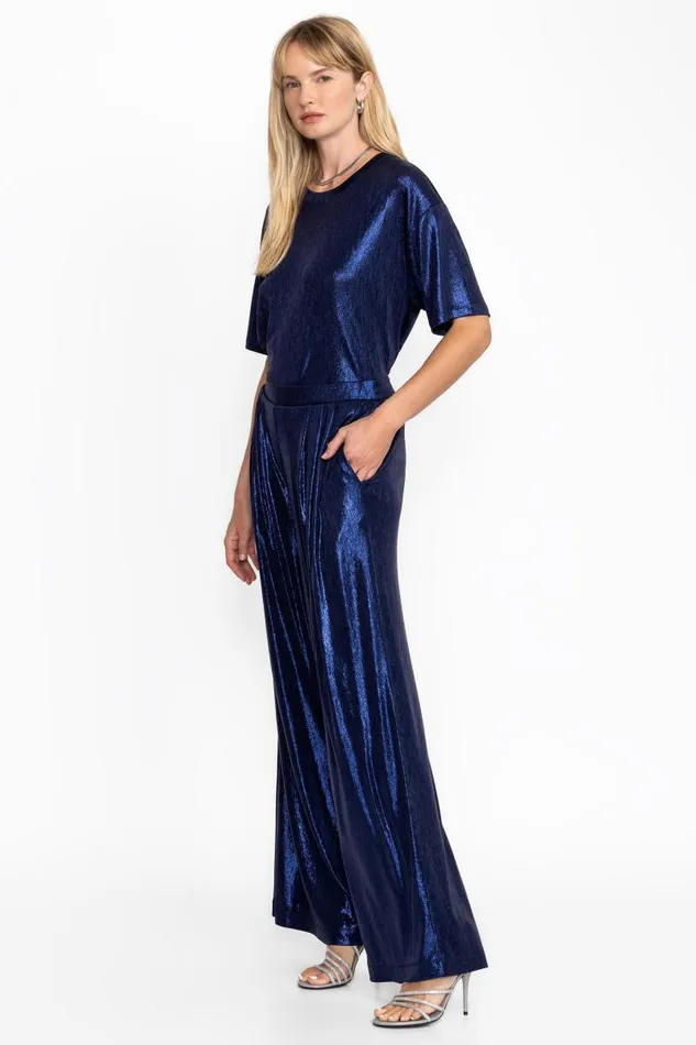 Women Bottoms Johnny Was BRISTOL KNIT PANT Metallic Sapphire Blue
