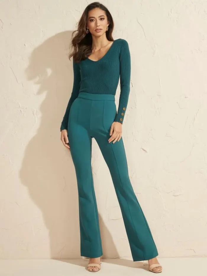 Women Bottoms Marciano Chloe Flared Pant Regal Teal Multi Women Bottoms Marciano Chloe Flared Pant Regal Teal Multi