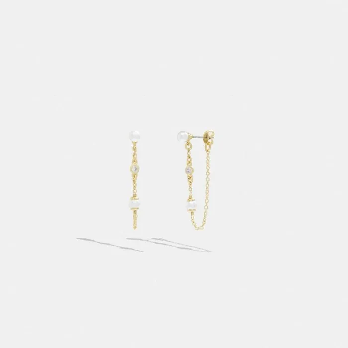 Women Classic Pearl Chain Earrings Goldpearl Coach Jewelry