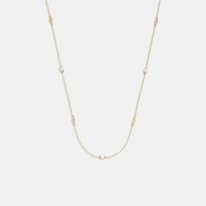 Women Classic Pearl Long Necklace Goldpearl Coach Jewelry