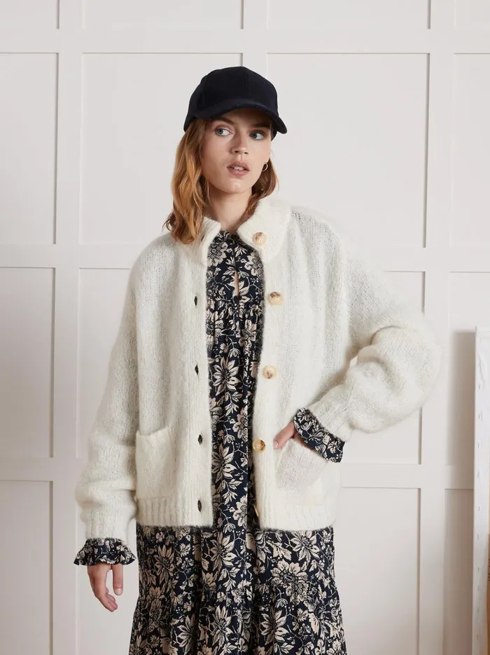 Women Clothing Cyrillus Button Cardigan With High Neckline Ecru