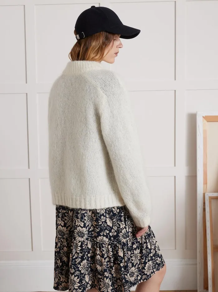 Women Clothing Cyrillus Button Cardigan With High Neckline Ecru