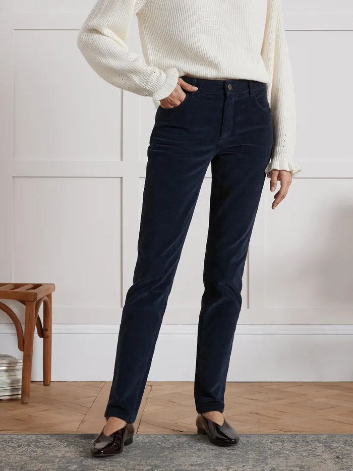 Women Clothing Cyrillus Chloe Corduroy SlimFit Trousers Encre