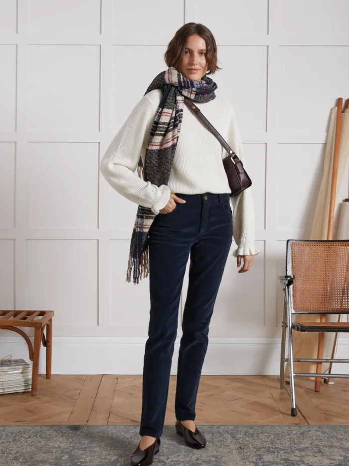 Women Clothing Cyrillus Chloe Corduroy SlimFit Trousers Encre