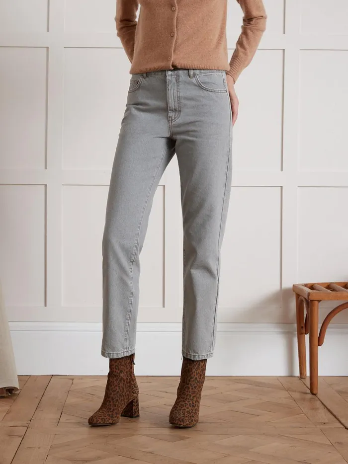 Women Clothing Cyrillus Claire Mom Organic Cotton Jeans With EcoFriendly Wash Denim Gris Clair