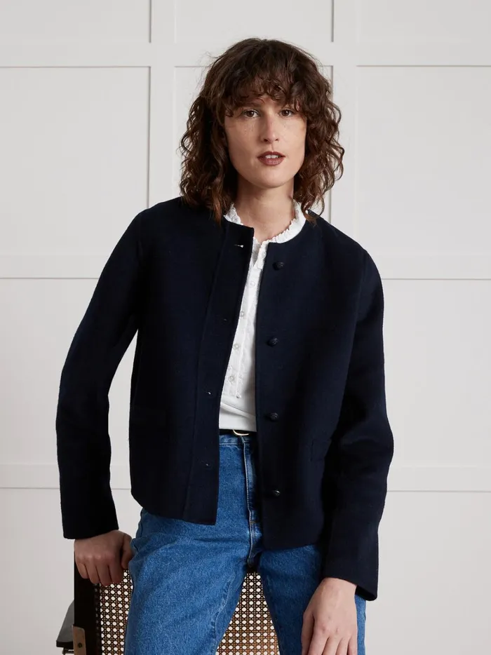Women Clothing Cyrillus Collarless DoubleSided Woolen Jacket Encre