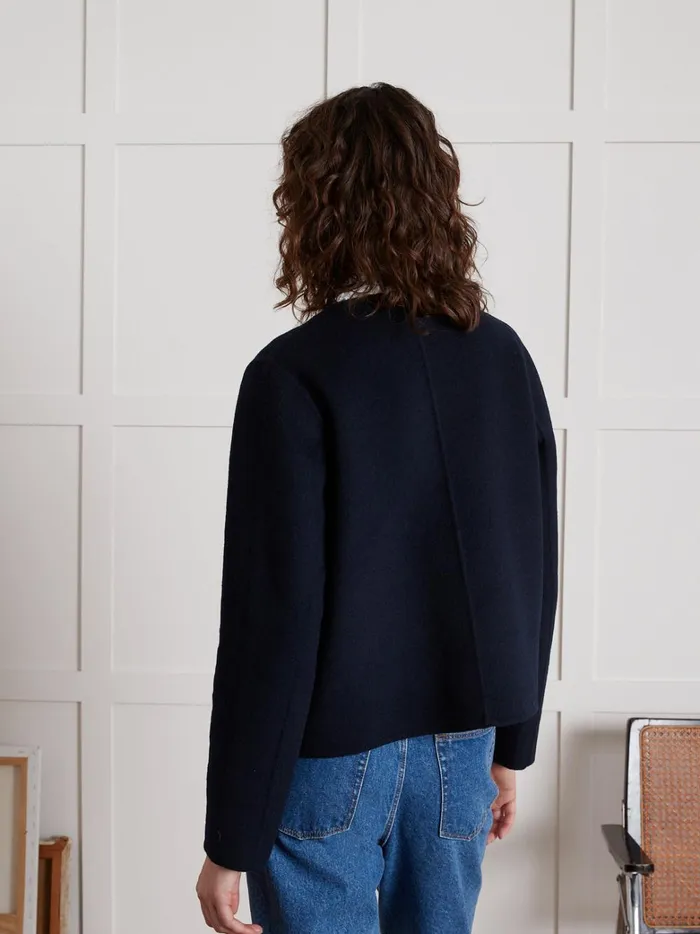 Women Clothing Cyrillus Collarless DoubleSided Woolen Jacket Encre