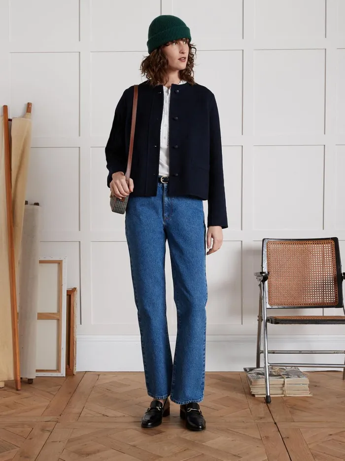 Women Clothing Cyrillus Collarless DoubleSided Woolen Jacket Encre