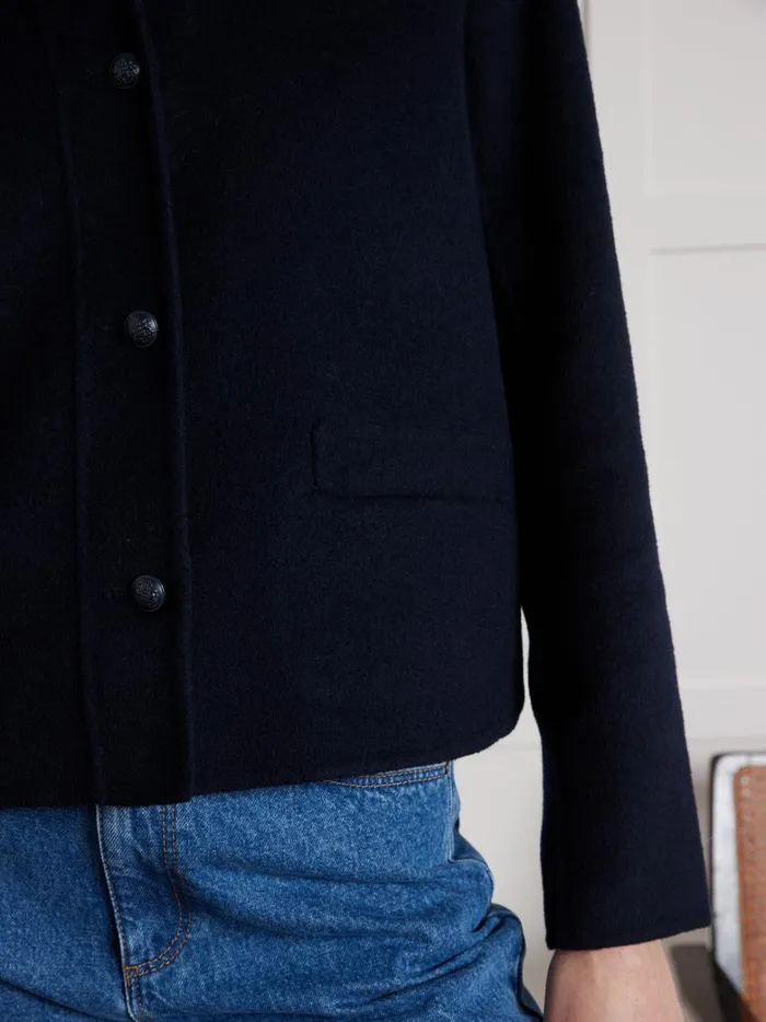 Women Clothing Cyrillus Collarless DoubleSided Woolen Jacket Encre