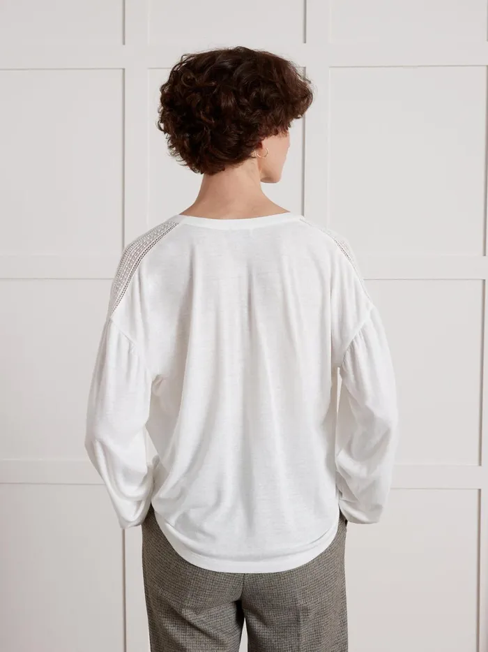 Women Clothing Cyrillus Linen And Viscose TShirt With Round Neckline Ecru