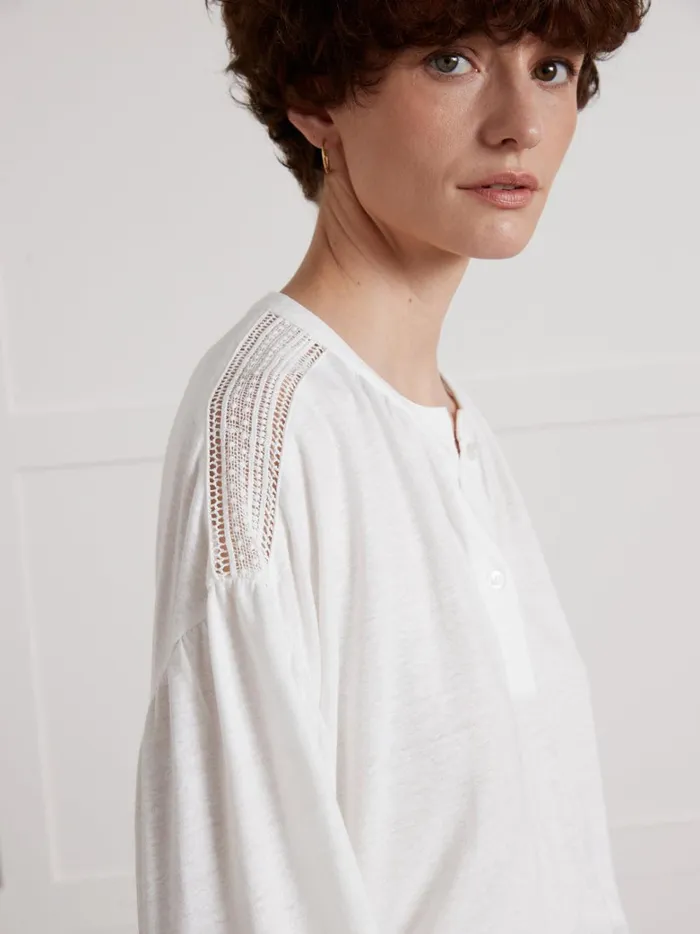 Women Clothing Cyrillus Linen And Viscose TShirt With Round Neckline Ecru