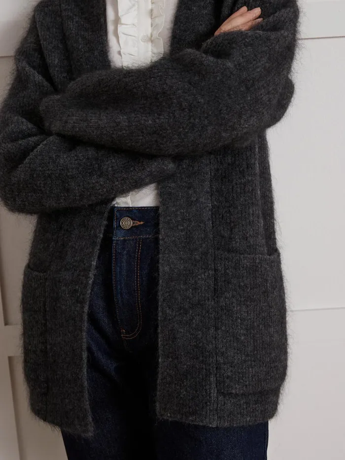 Women Clothing Cyrillus Long Marled Cardigan Gris Chine Fonce