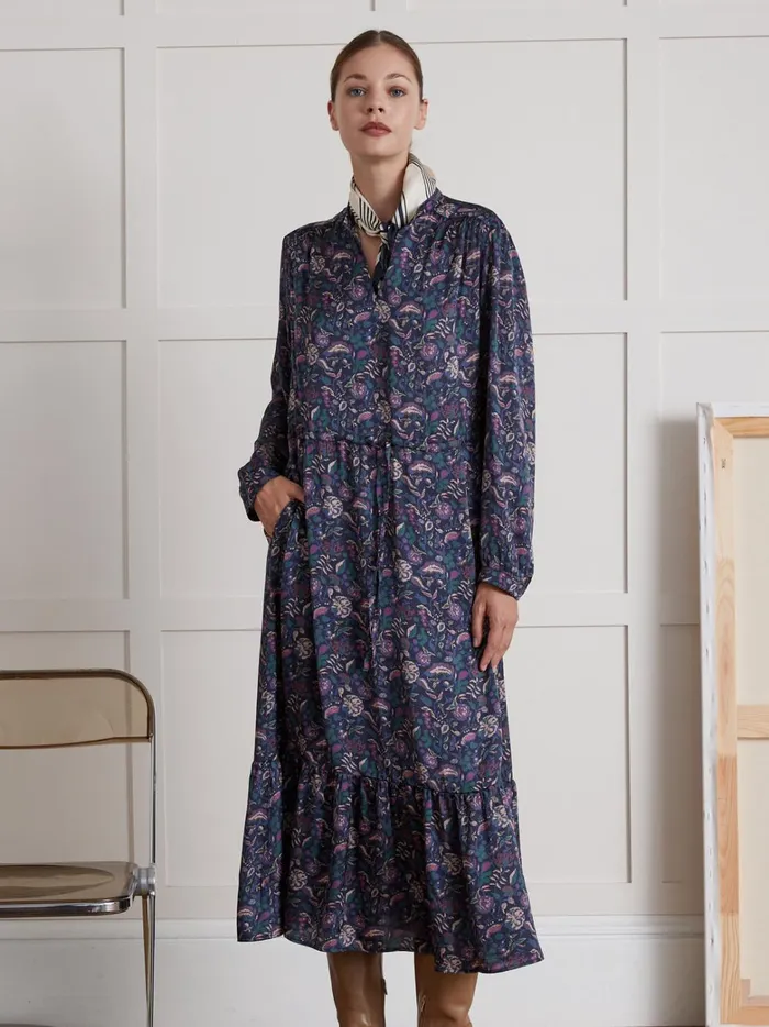Women Clothing Cyrillus Long Pablo Piatti Botania Print Dress Imp Botania