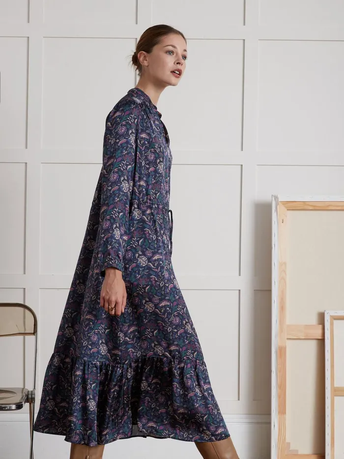 Women Clothing Cyrillus Long Pablo Piatti Botania Print Dress Imp Botania