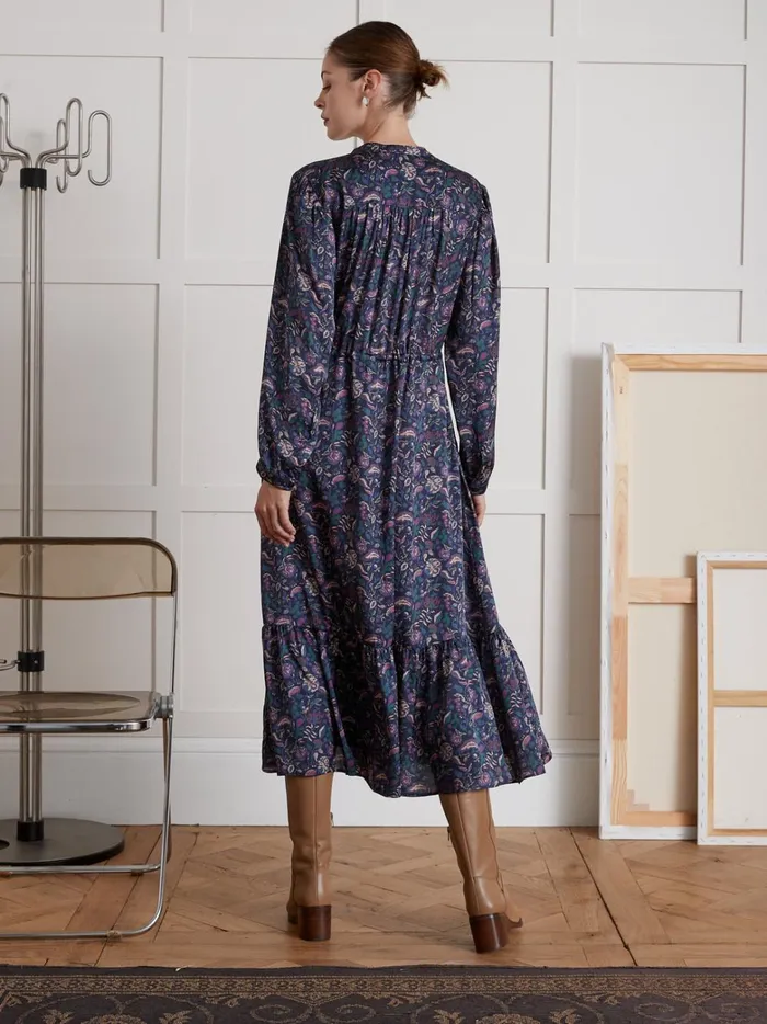 Women Clothing Cyrillus Long Pablo Piatti Botania Print Dress Imp Botania