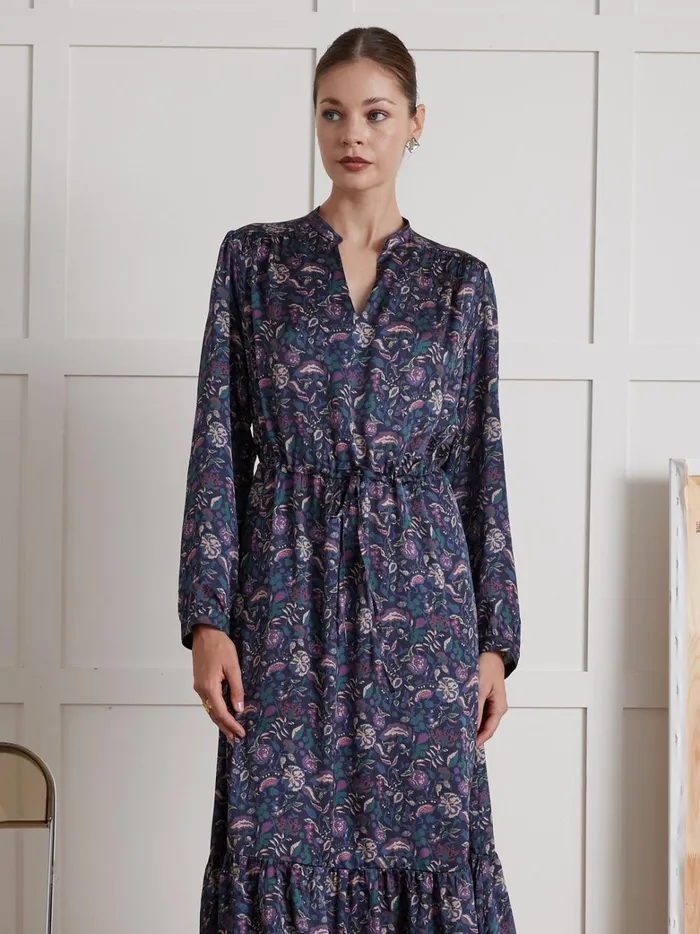 Women Clothing Cyrillus Long Pablo Piatti Botania Print Dress Imp Botania