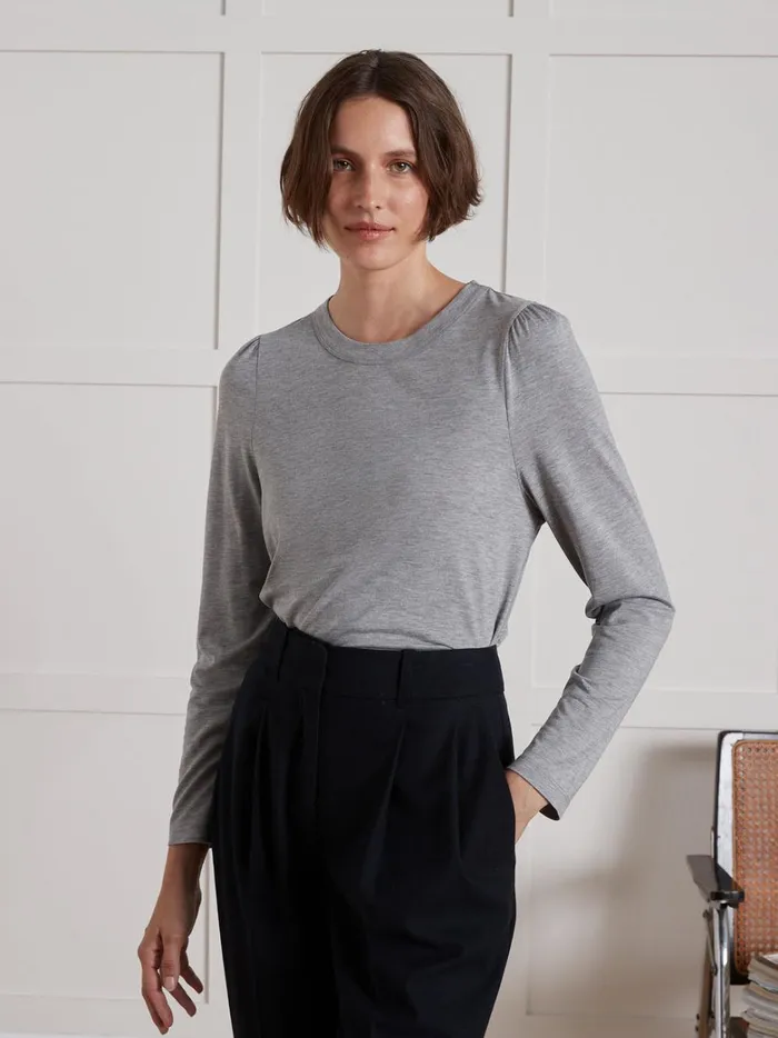 Women Clothing Cyrillus Lyocell And Cotton TShirt With Long Sleeves Gris Chine