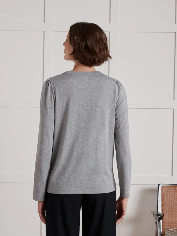 Women Clothing Cyrillus Lyocell And Cotton TShirt With Long Sleeves Gris Chine