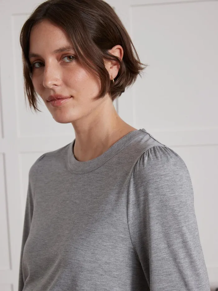 Women Clothing Cyrillus Lyocell And Cotton TShirt With Long Sleeves Gris Chine