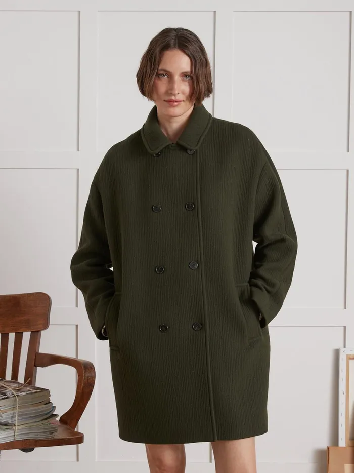 Women Clothing Cyrillus Plain Wool Cloth Coat Kaki