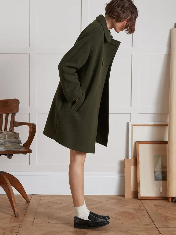 Women Clothing Cyrillus Plain Wool Cloth Coat Kaki