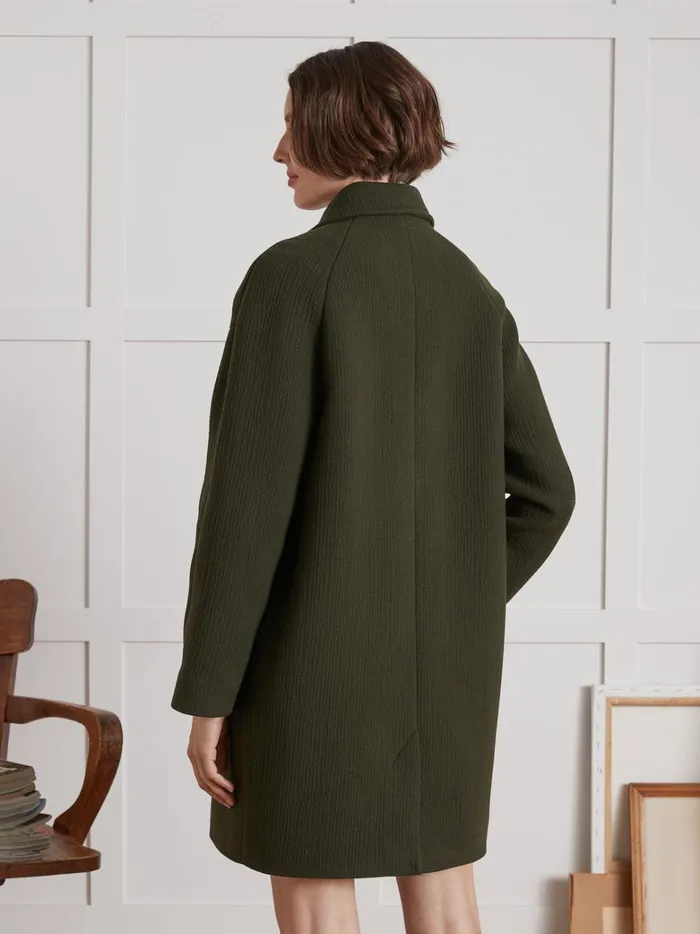 Women Clothing Cyrillus Plain Wool Cloth Coat Kaki