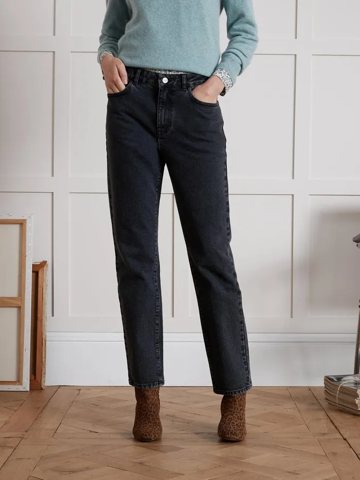 Women Clothing Cyrillus Sandra StraightLeg Organic Cotton Jeans With EcoFriendly Wash Denim Gris Fonce