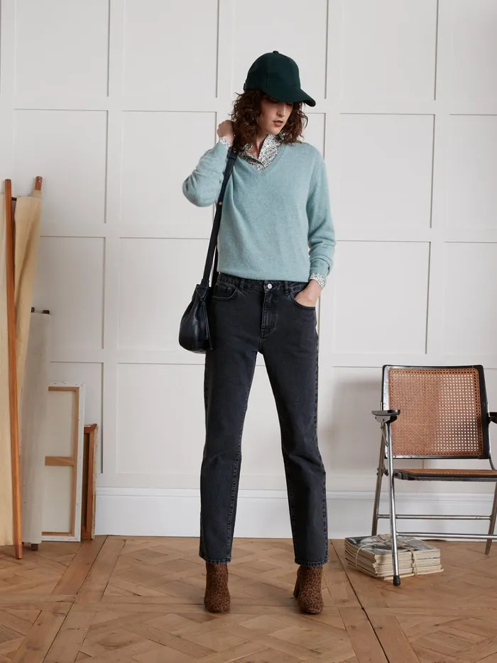 Women Clothing Cyrillus Sandra StraightLeg Organic Cotton Jeans With EcoFriendly Wash Denim Gris Fonce