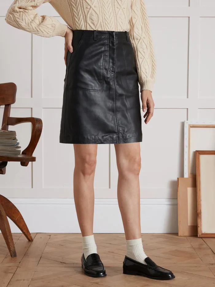 Women Clothing Cyrillus Short CargoStyle Leather Skirt Noir