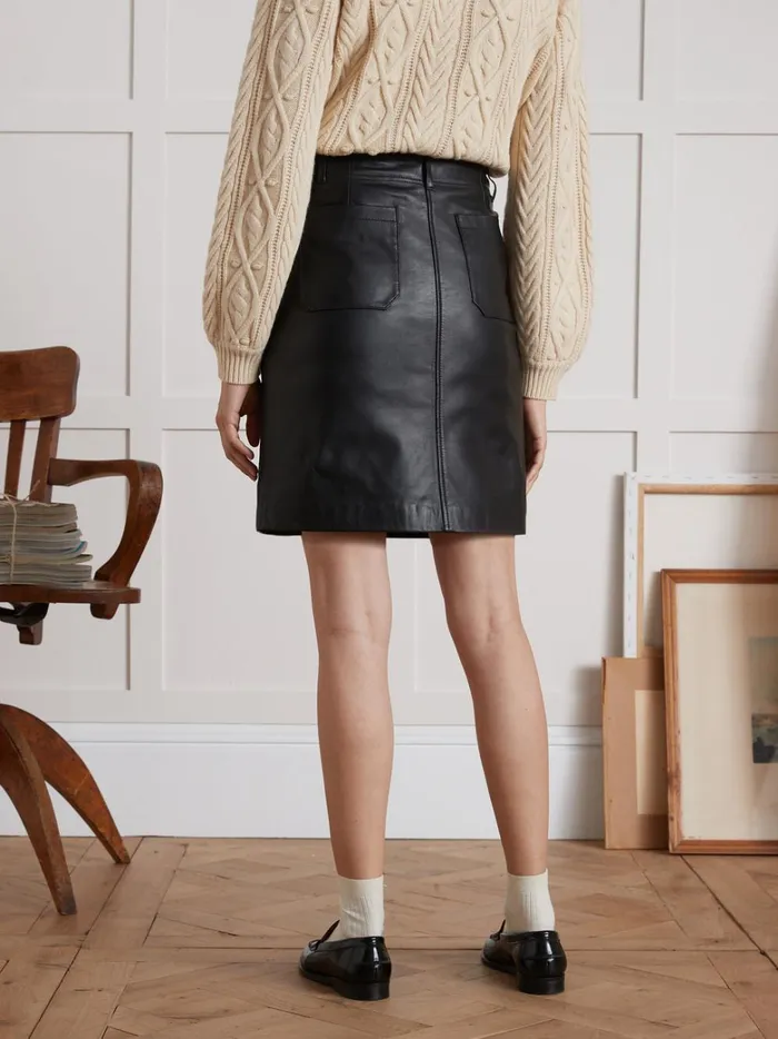 Women Clothing Cyrillus Short CargoStyle Leather Skirt Noir