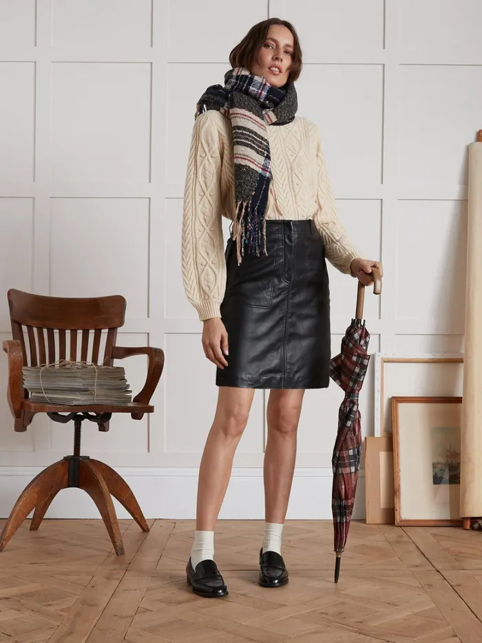 Women Clothing Cyrillus Short CargoStyle Leather Skirt Noir