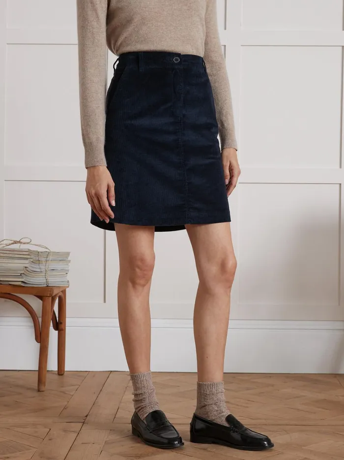 Women Clothing Cyrillus Short Velvety Cord Skirt Encre