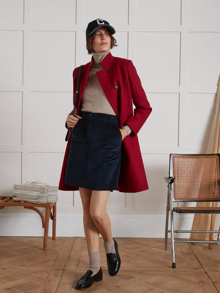 Women Clothing Cyrillus Short Velvety Cord Skirt Encre