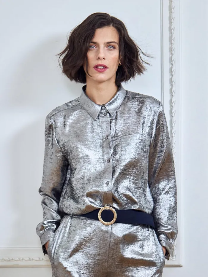 Women Clothing Cyrillus Silver Lam Shirt Argente