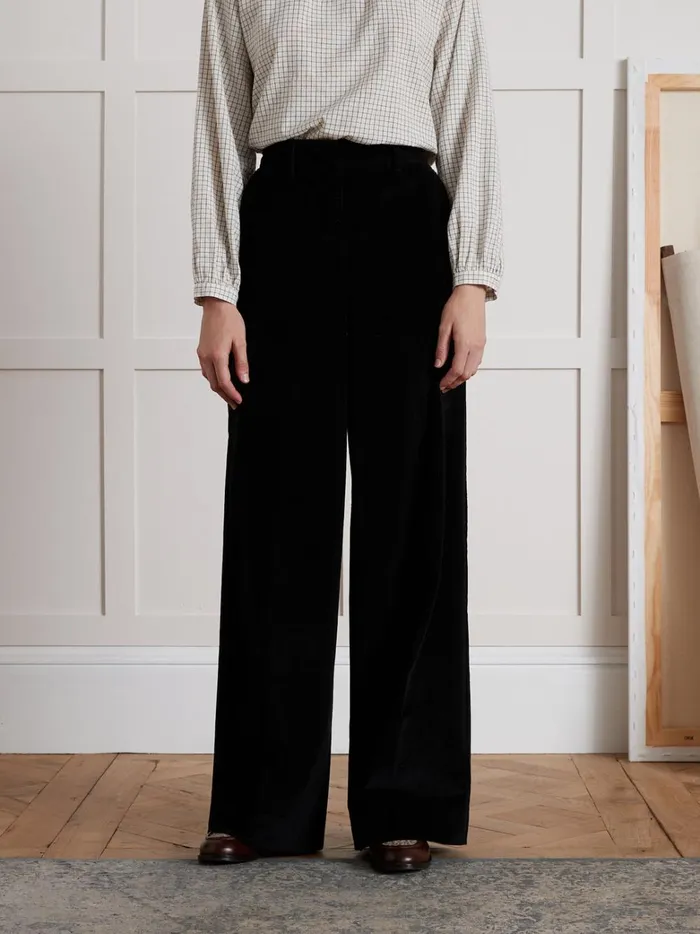 Women Clothing Cyrillus Sophie WideLeg Corduroy Trousers Navy Noir