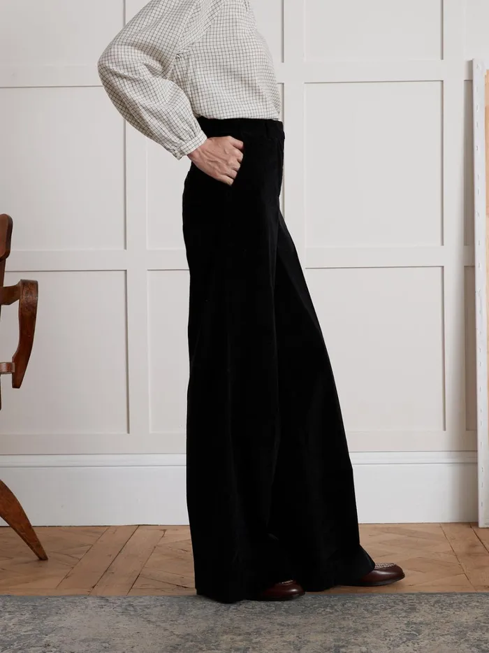 Women Clothing Cyrillus Sophie WideLeg Corduroy Trousers Navy Noir