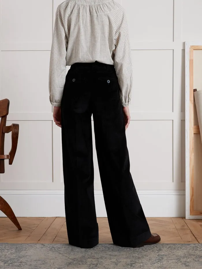 Women Clothing Cyrillus Sophie WideLeg Corduroy Trousers Navy Noir
