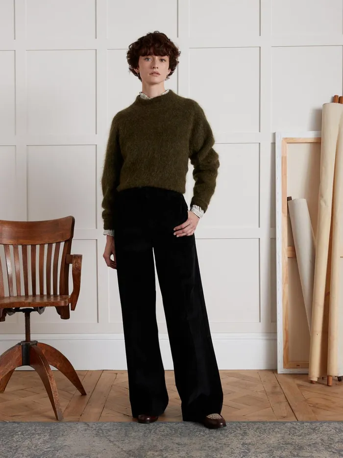 Women Clothing Cyrillus Sophie WideLeg Corduroy Trousers Navy Noir