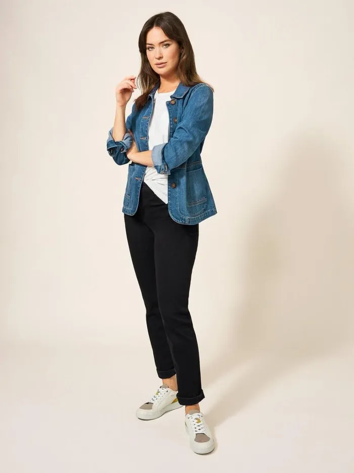 Women COATS and JACKETS White Stuff Carrie Denim Cotton Jacket Mid Denim