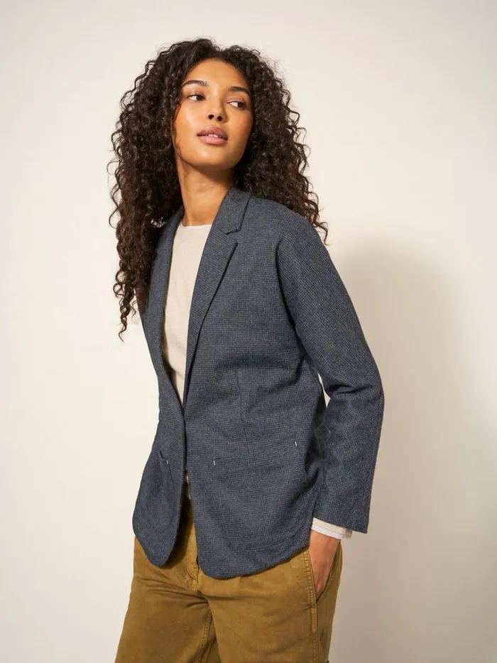 Women COATS and JACKETS White Stuff Daphne Smart Long Sleeve Jersey Blazer Grey Multi