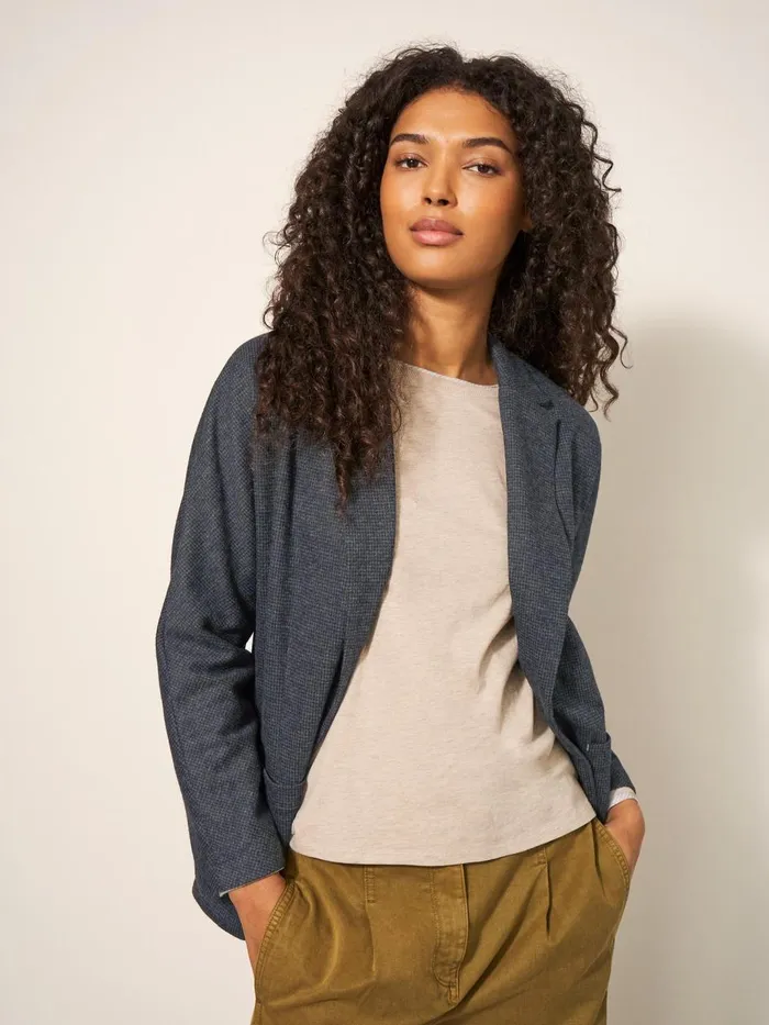 Women COATS and JACKETS White Stuff Daphne Smart Long Sleeve Jersey Blazer Grey Multi