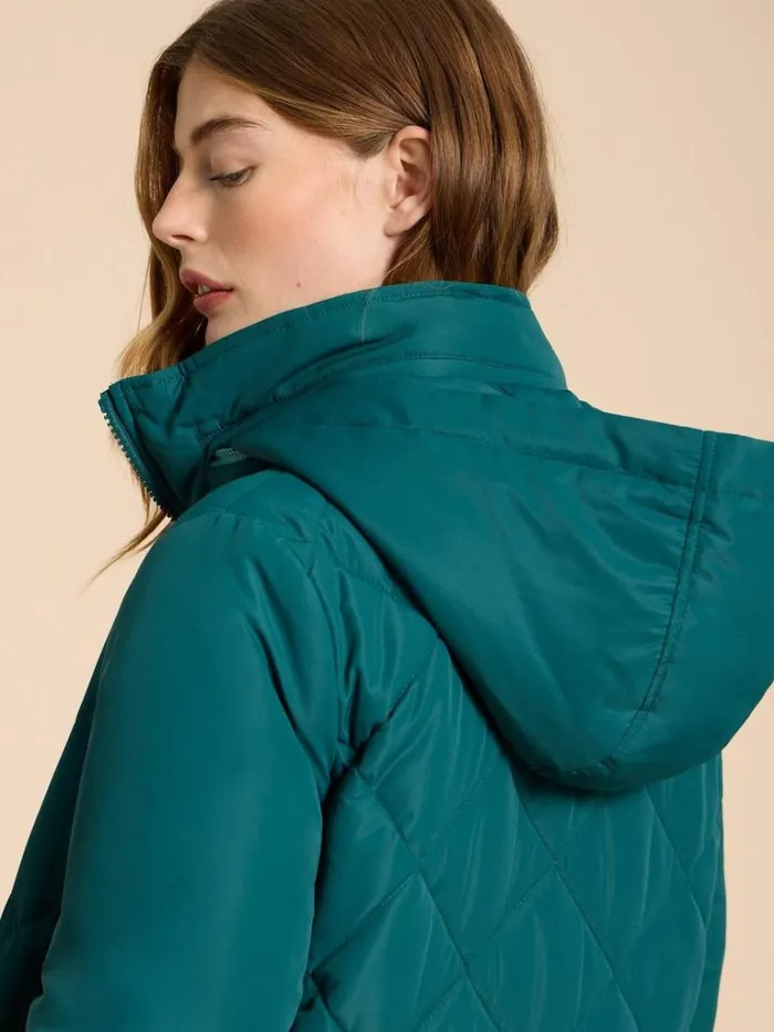 Women COATS and JACKETS White Stuff Emilia Quilted Long Sleeve Coat Dk Teal