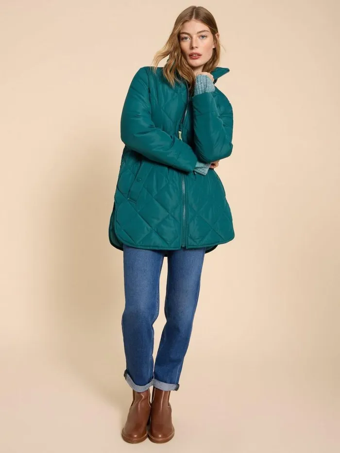 Women COATS and JACKETS White Stuff Emilia Quilted Long Sleeve Coat Dk Teal Women COATS and JACKETS White Stuff Emilia Quilted Long Sleeve Coat Dk Teal