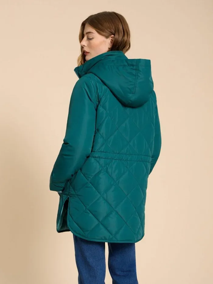Women COATS and JACKETS White Stuff Emilia Quilted Long Sleeve Coat Dk Teal Women COATS and JACKETS White Stuff Emilia Quilted Long Sleeve Coat Dk Teal
