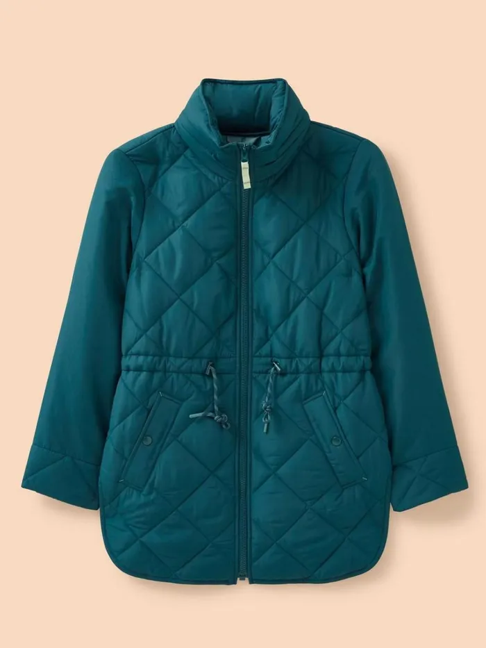 Women COATS and JACKETS White Stuff Emilia Quilted Long Sleeve Coat Dk Teal Women COATS and JACKETS White Stuff Emilia Quilted Long Sleeve Coat Dk Teal