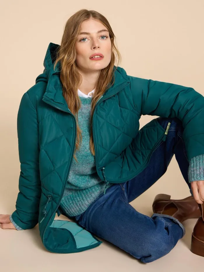Women COATS and JACKETS White Stuff Emilia Quilted Long Sleeve Coat Dk Teal Women COATS and JACKETS White Stuff Emilia Quilted Long Sleeve Coat Dk Teal