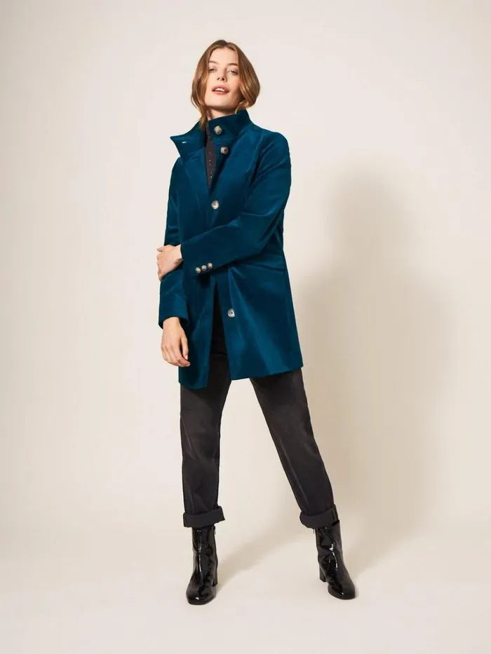 Women COATS and JACKETS White Stuff Karla Smart Velvet Coat Dk Teal