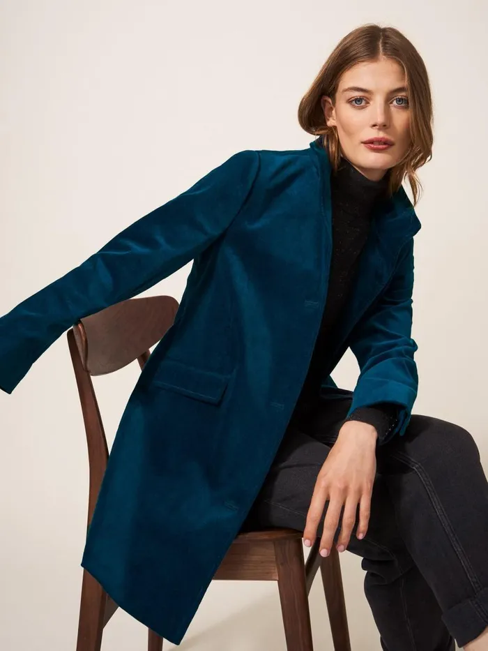 Women COATS and JACKETS White Stuff Karla Smart Velvet Coat Dk Teal Women COATS and JACKETS White Stuff Karla Smart Velvet Coat Dk Teal