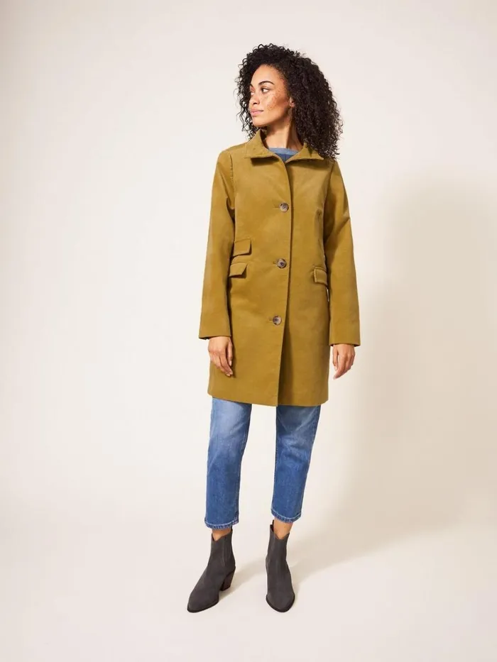 Women COATS and JACKETS White Stuff Karla Velvet Coat Mid Chartreuse