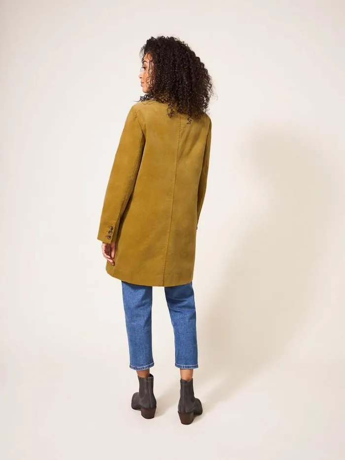 Women COATS and JACKETS White Stuff Karla Velvet Coat Mid Chartreuse